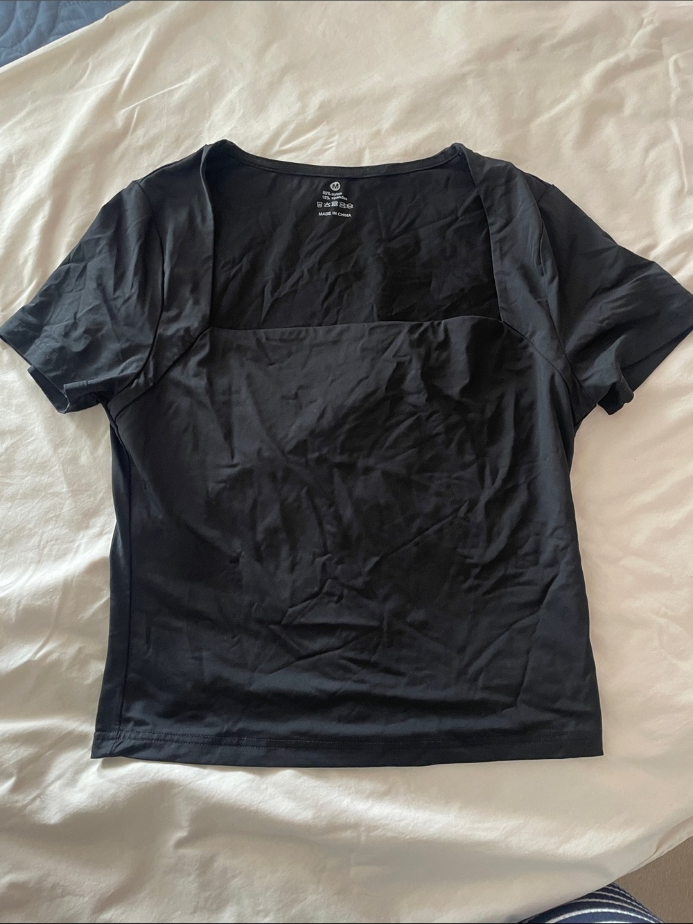 SHEIN Black Square-Neck Short Sleeve Top